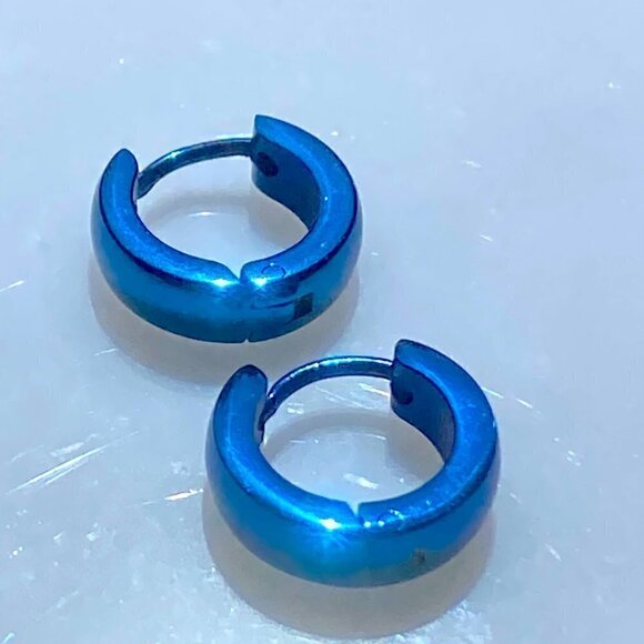 Ionic Plated Stainless Steel and Cubic Zirconia Blue Huggie Hoop - Picture 5 of 7